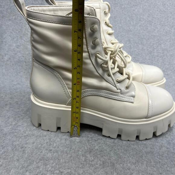 Y2k 90s Nine West Platform Combat Boots Womens Size 8 Gothic Punk Nude Cream - Picture 8 of 8